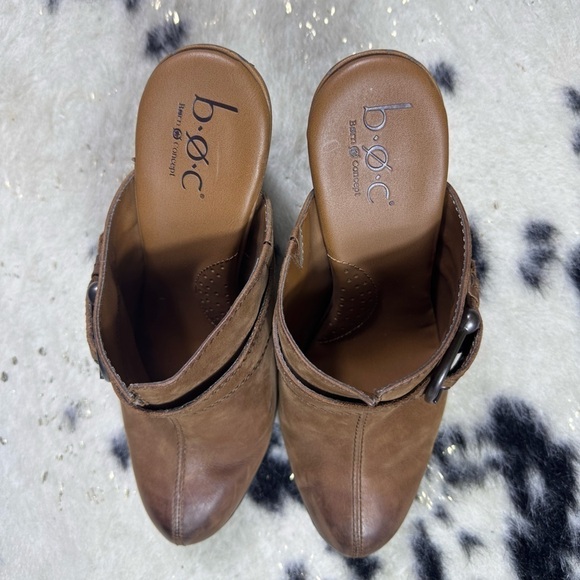 BOC Concept Women’s Brown Y2K Leather Slip On Heeled Clogs Size 9 - Picture 5 of 8